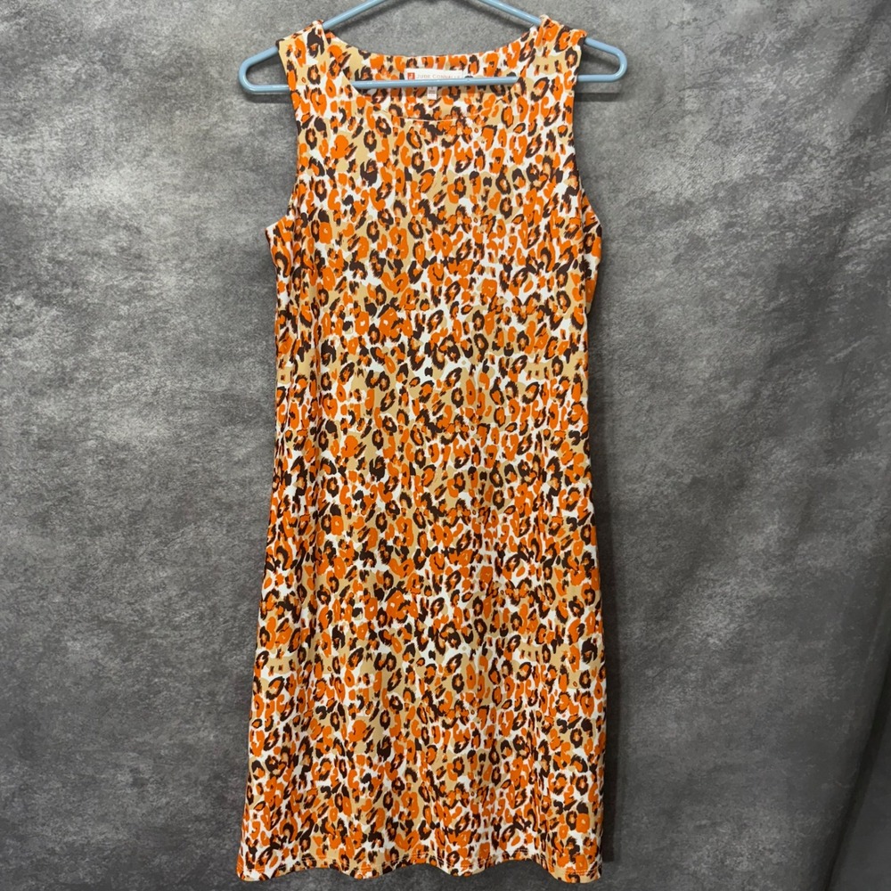 Jude Connally Leopard Print Shift Dress Size S Orange Brown Nylon Sleeveless